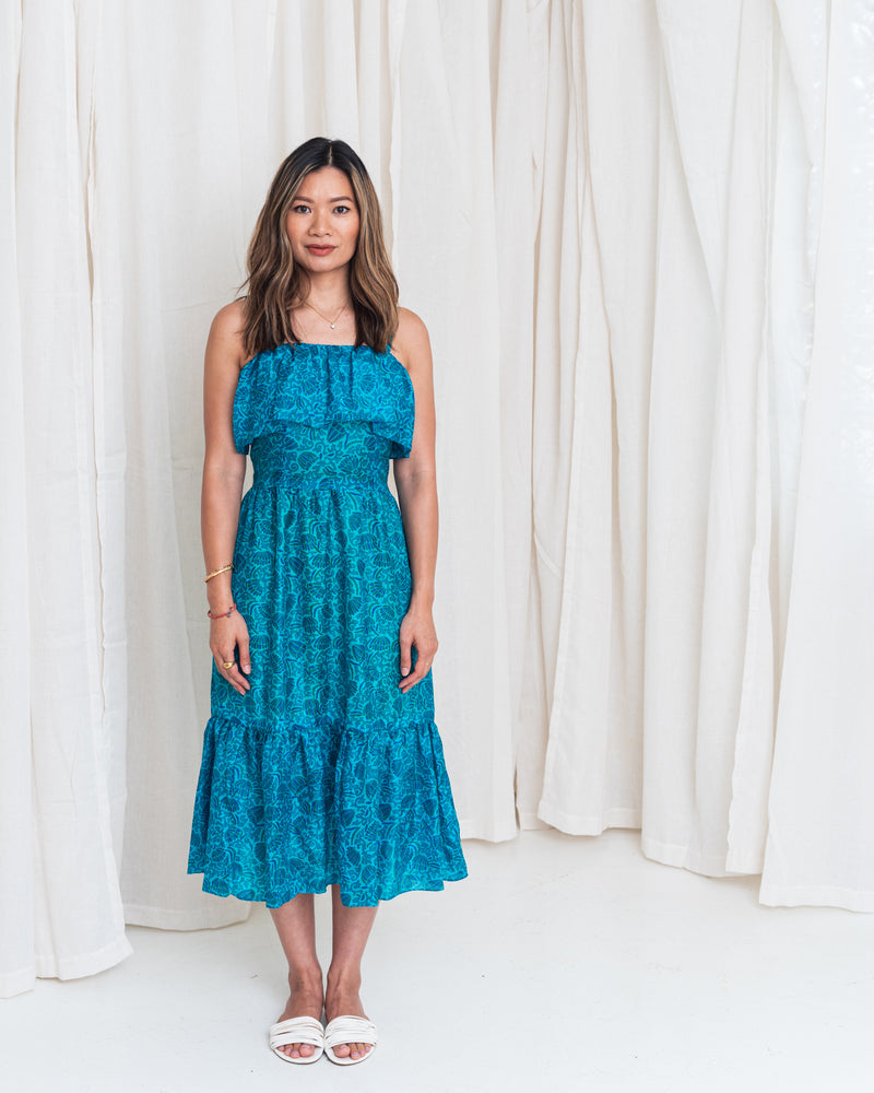 Paisley Silk Midi Dress Blue XS