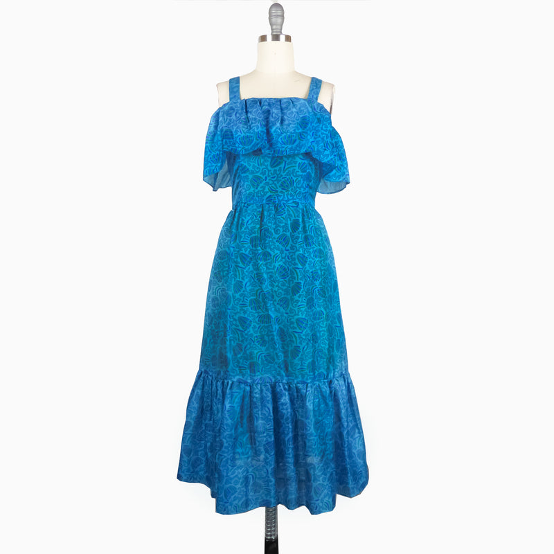 Paisley Silk Midi Dress Blue XS